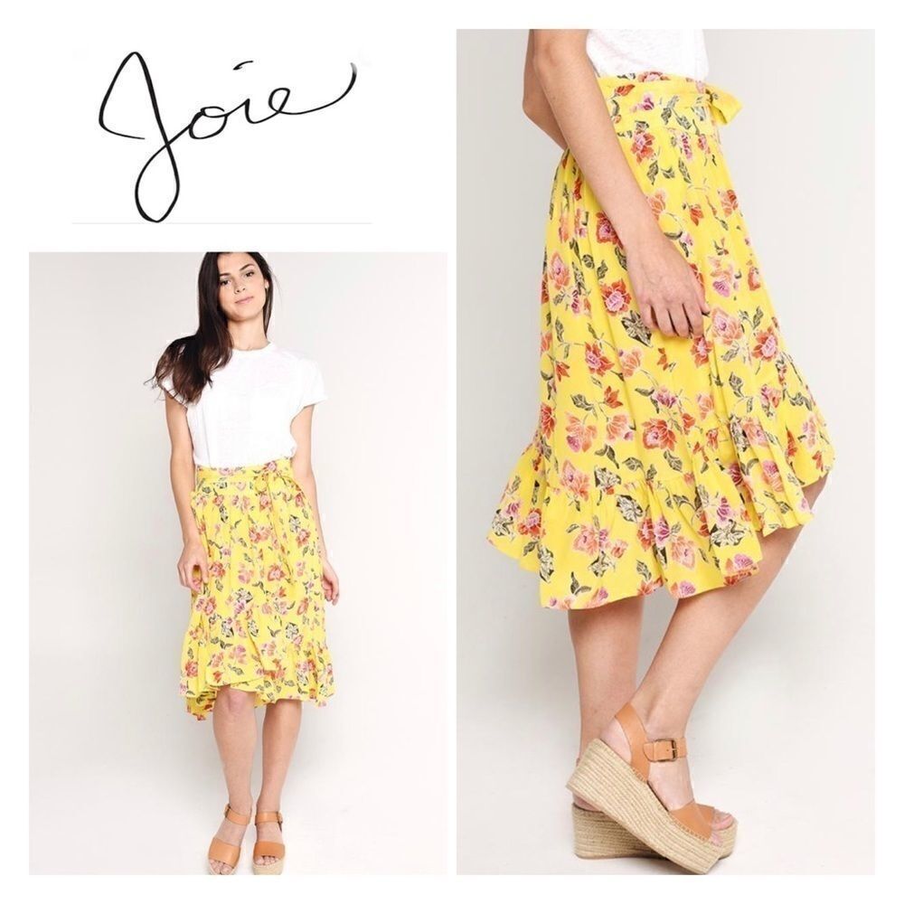 Joie yellow silk wrap skirt. NWT